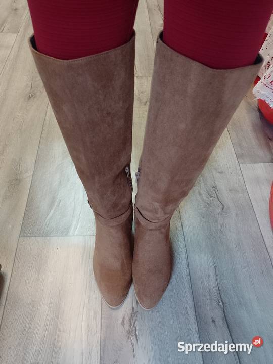 40 Brązowe biznesowe Kozaki wieczorowe na słupku brązowy/beżowy Kraków