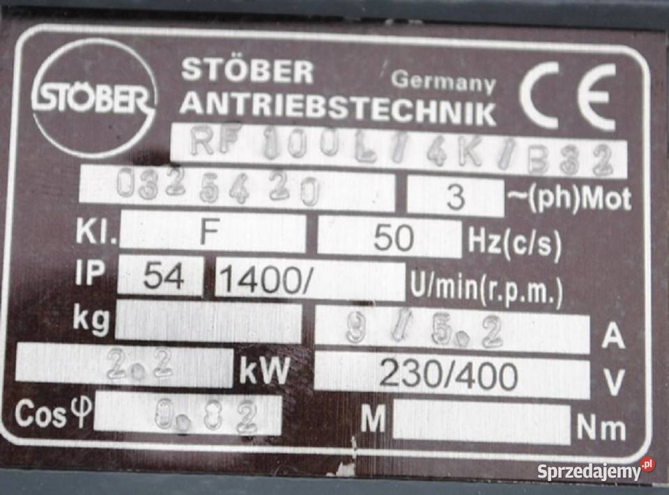 Motoreduktor kątowy 22kw 180obrmin z hamulcem Pozostałe
