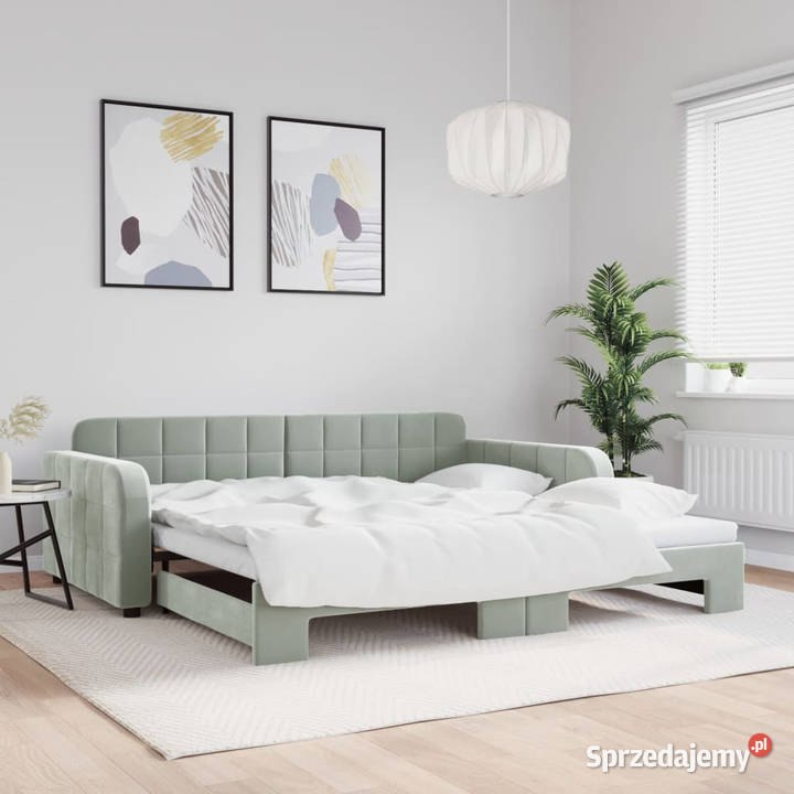 Sofa rozsuwana jasnoszara aksamit 100x200 Warszawa