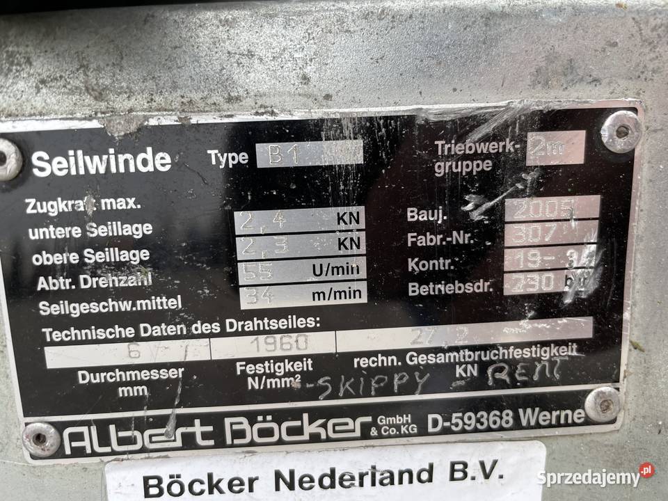 Winda dekarska Bocker TopLift 13m drabina Ślesin