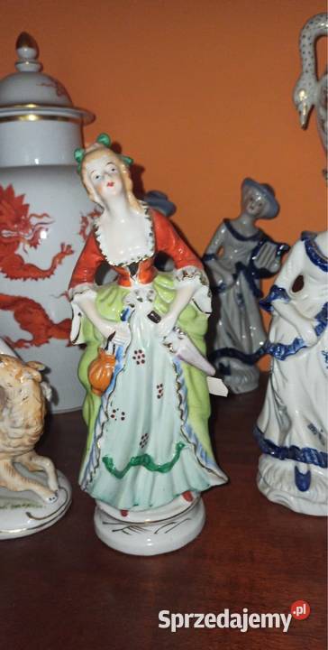 Figurka damy w Zielonej Spódnicy Z parasolką 75 Porcelana i szkło Gdańsk