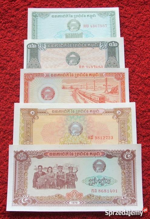 STARA KAMBODŻA 1979 Banknoty Zestaw 5 sztuk UNC śląskie Katowice