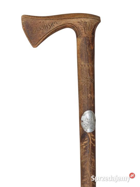 Stara drewniana laska ręcznie rzeźbiona Cieszyn