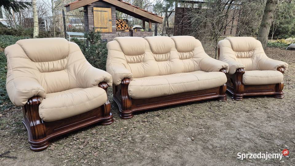 Komplet wypoczynkowy 3 1 1 Nowa skóra naturalna Śmigiel sprzedam