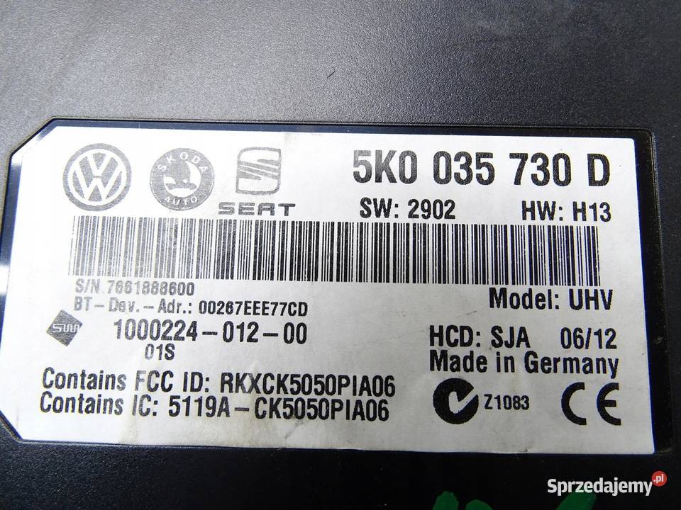 MODUŁ STEROWNIK BLUETOOTH 5K0035730D GOLF VI Komputery