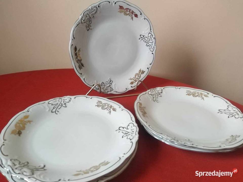 5 talerzy deserowych Wawel Liść Porcelana i szkło Wałbrzych
