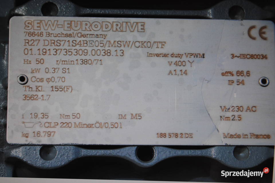 Motoreduktor 037kw 71obr z hamulcem FIRMY SEW Kargowa