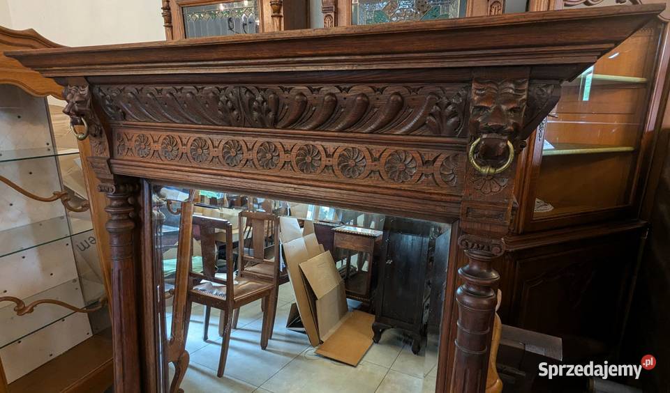 Piękne dębowe lustro neorenesansowesklep Dąbrowa