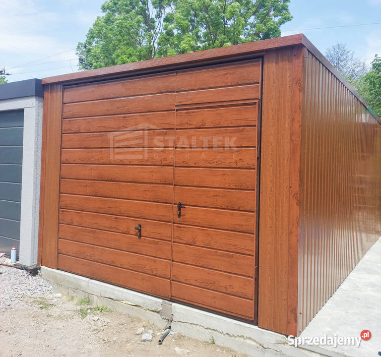 Garaż blaszany 3x5m 2x Brama drzwi złoty dąb Leszno