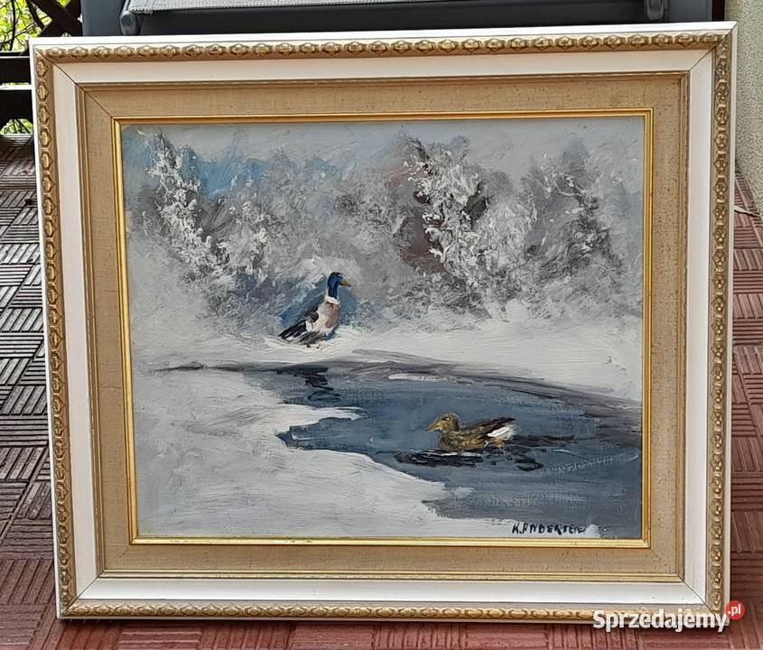 K Andersen Krajobraz zimowy obraz olejny Antyki, Sztuka, Kolekcje Iłża