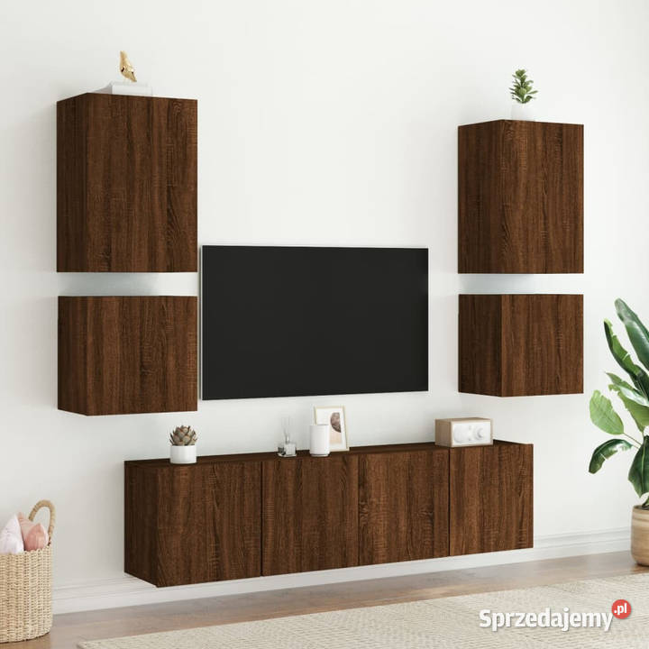 Ścienne szafki TV 2 brązowy dąb 405x30x40 mazowieckie Warszawa sprzedam