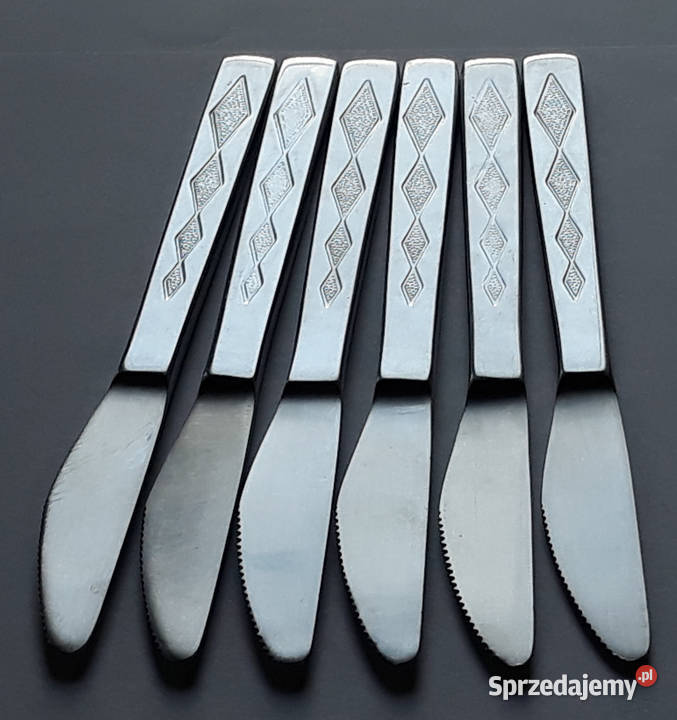 Noże obiadowe ROMBY KARO Gerlach sztućce PRL śląskie Dąbrowa Górnicza