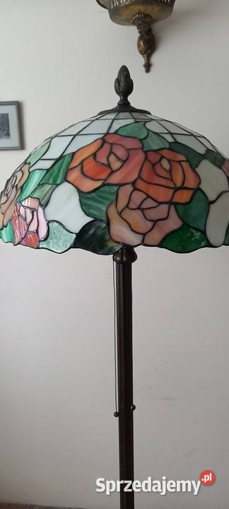 Stara mosiężna lampa podłogowa klosz witraż w Skierniewice