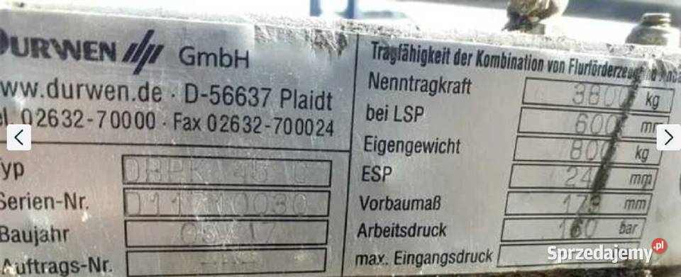 Durwen potrójny paletyzer 6 wideł 3 klasa sprzedam