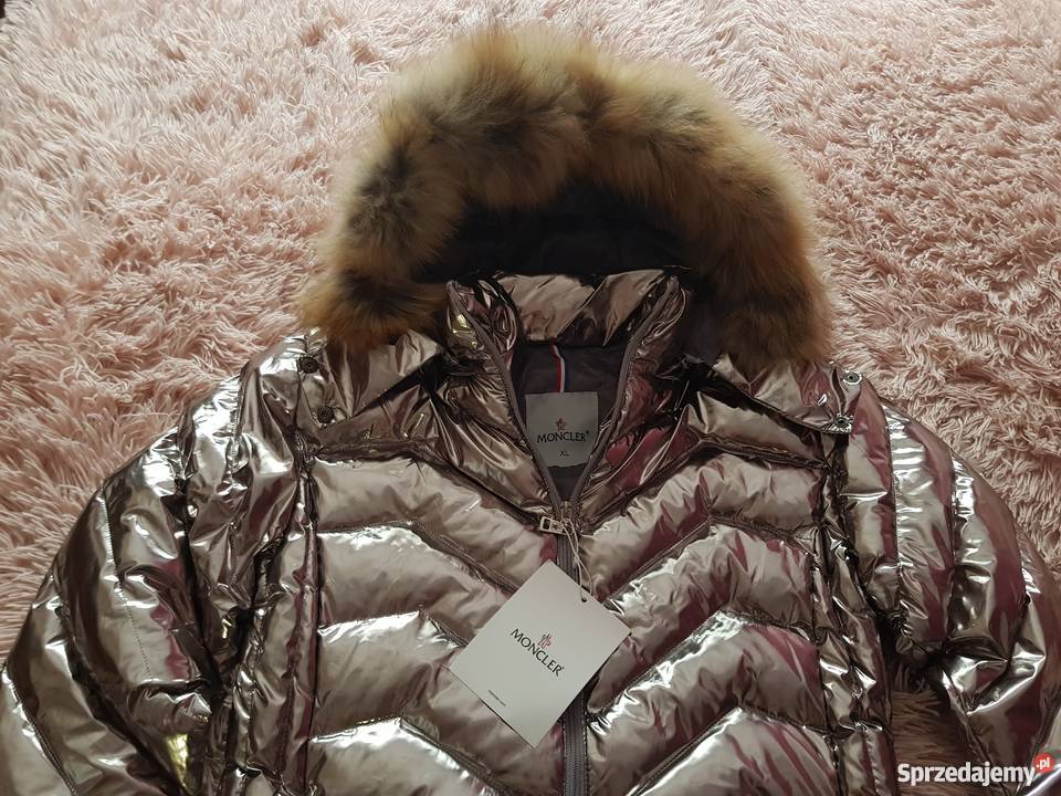 Kurtka Moncler srebrna błyszcząca M L XL Kurtki i płaszcze Szczecin