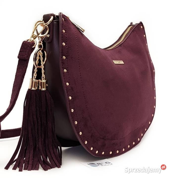 Torebka Listonoszka FloraCO Zamszowa Burgund Torby i torebki mazowieckie Warszawa