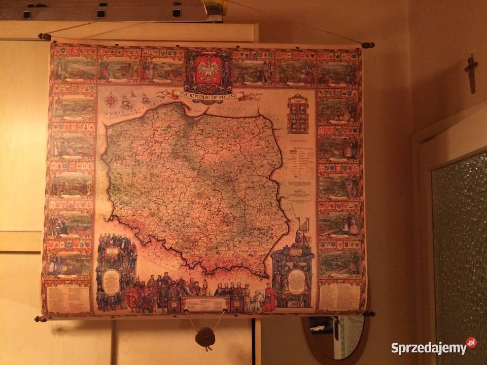 Ścienna ozdobna mapa Polski Pergamena NOWA mazowieckie Warszawa