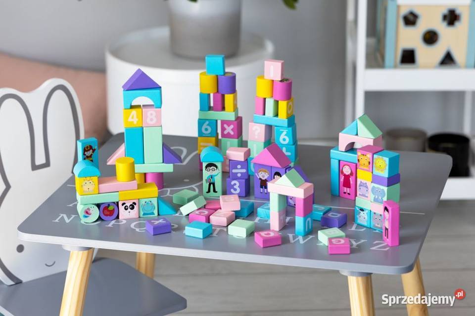 Drewniane klocki edukacyjne kolorowe 100 Ecotoys Bielsk Podlaski