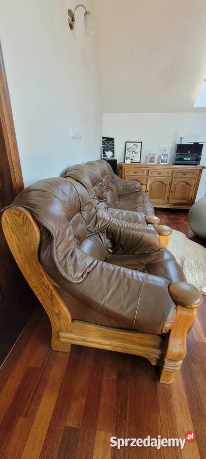 Sofa kanapa x2 fotel wszystko skóra drewno Rębiechowo sprzedam