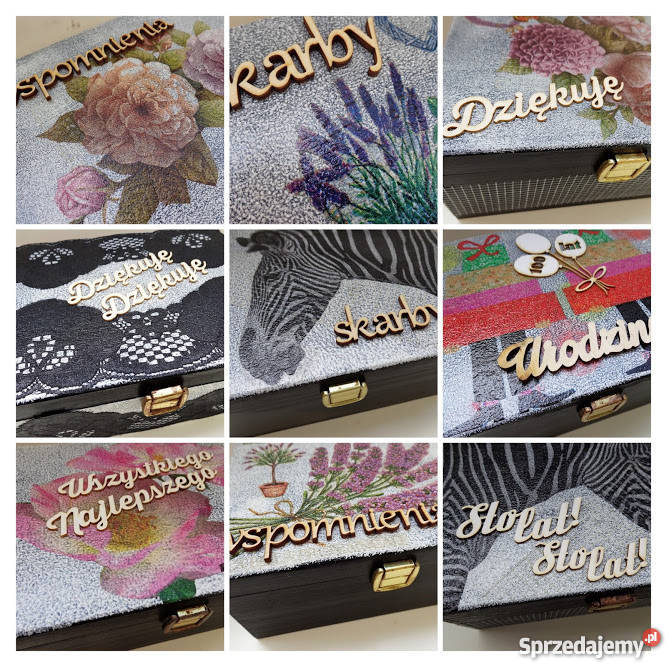 Drewniana ozdobna LAWENDA skrzyneczka na skarby Warszawa