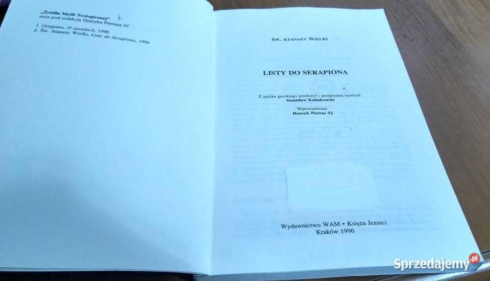 Listy do Serapiona Atanazy Wielki religioznawstwo, nauki teologiczne sprzedam