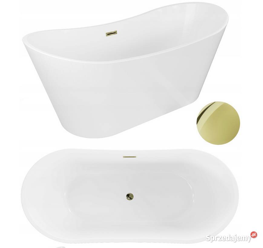WANNA WOLNOSTOJĄCA BIAŁA 170x80 ZŁOTY syfon Choroszcz