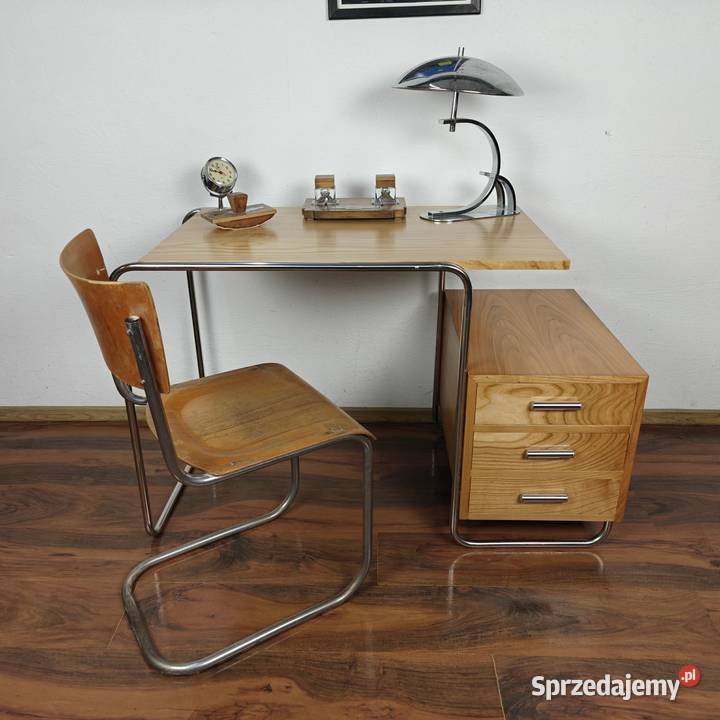 BIURKO Rura Chrom Czereśnia Modernizm Bauhaus Meble Kraków
