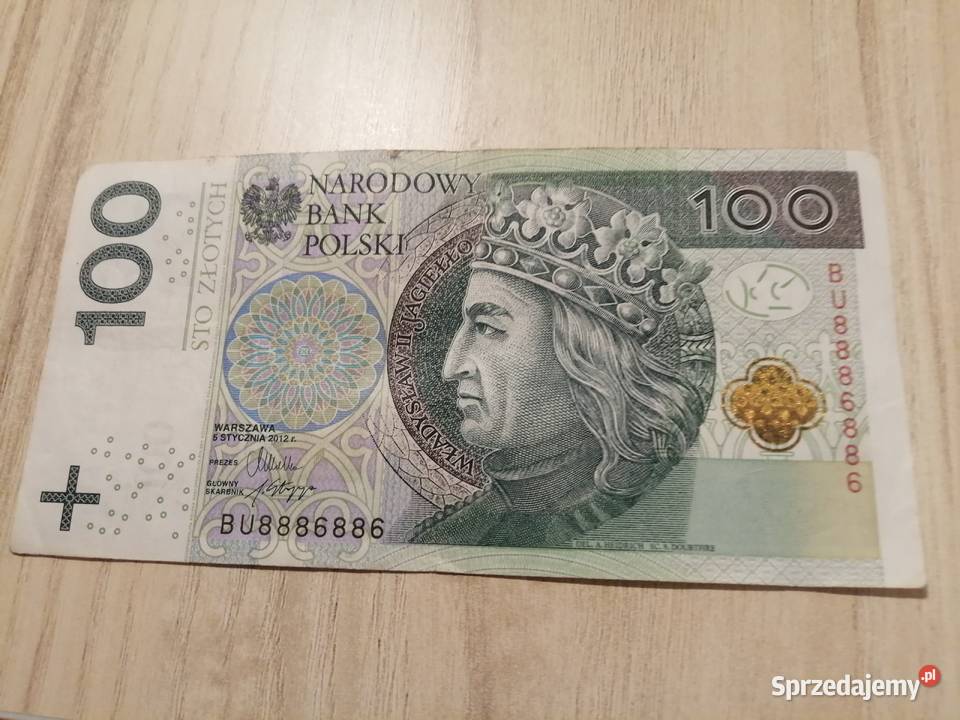 Banknot 100zl z 2012r seria BU 8886886 ZLOTY