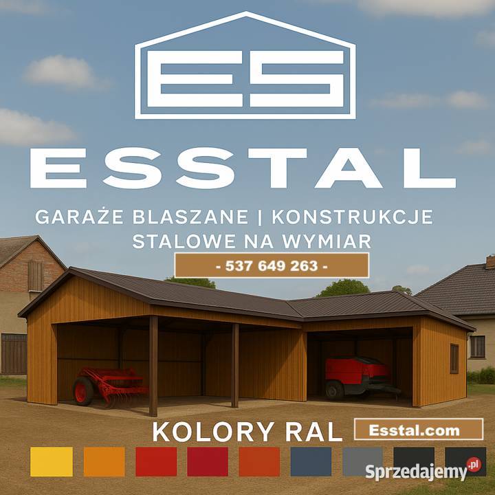 Duży Garaż Blaszany w kształcie L Zadaszenie 54m2 Leszno