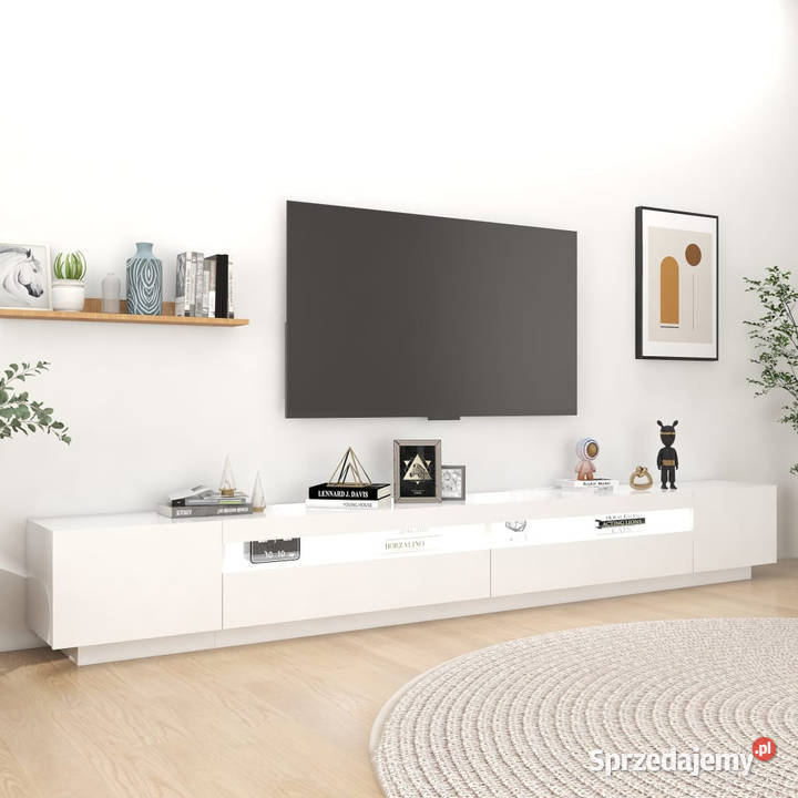 Szafka pod TV z oświetleniem LED biała 300x35x40