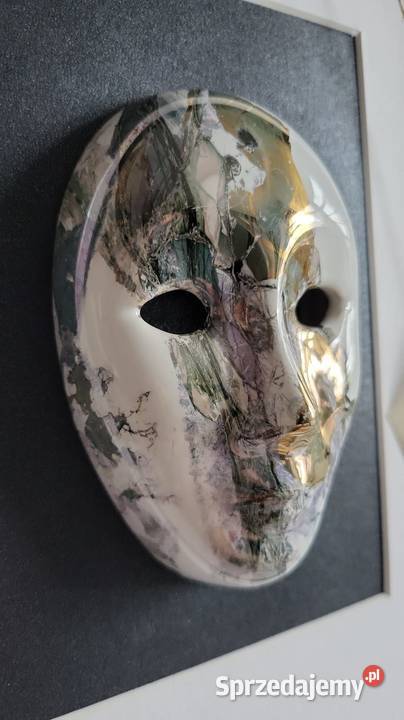 Maska Obraz maska ceramiczna malowana oprawiona Rękodzieło Sierakowice