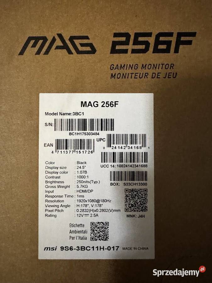 Monitor MSI MAG 256F 245 180Hz 1ms 2 SZTUKI NOWE Poznań