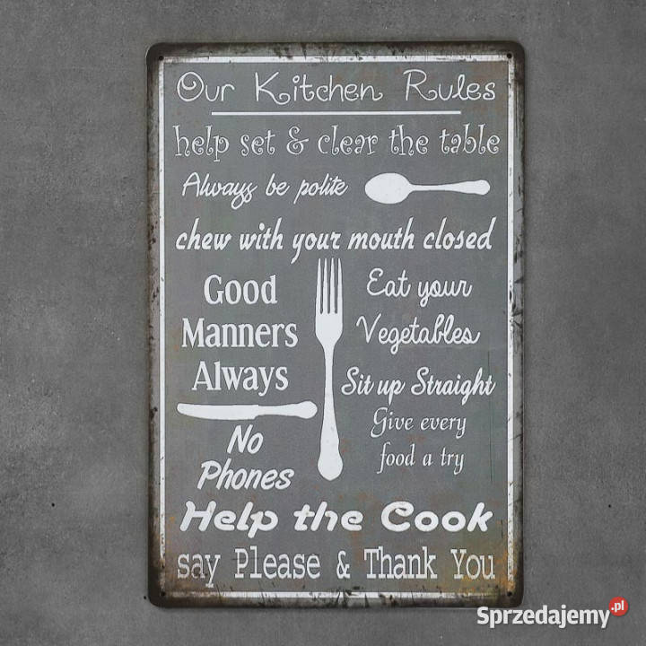 Tabliczka dekoracyjna metalowa KITCHEN RULES świętokrzyskie Chmielnik