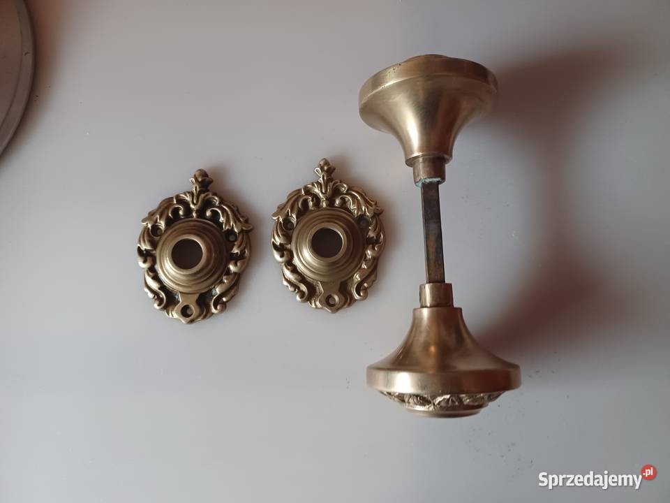 Komplet gałek z szyldami Klamki Mosiądz Klamki i uchwyty Poznań sprzedam
