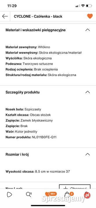 Nowe czółenka LOOK Cyclone czarne 37 na obcasie Kraków