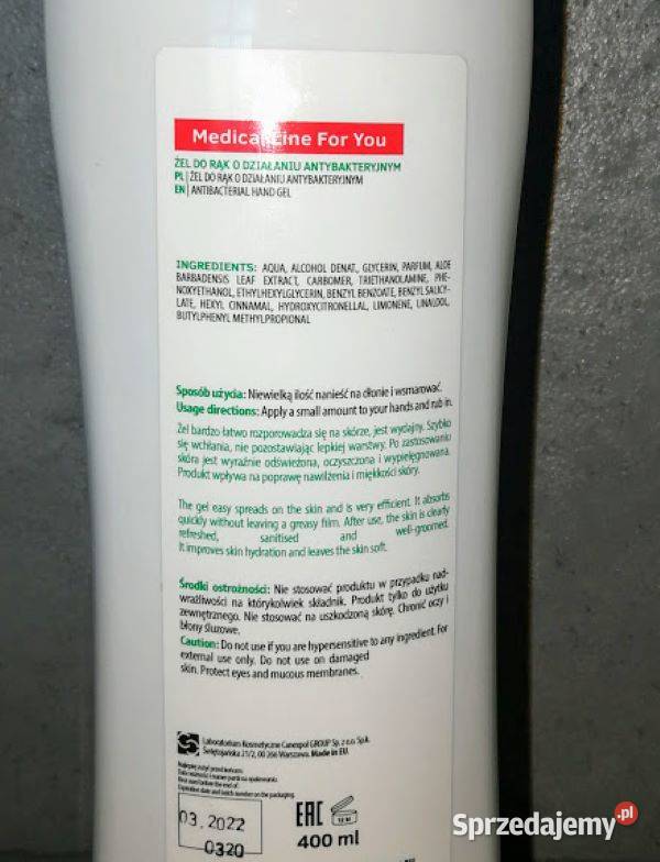 Żel do rąk antybakteryjny 400ml MEDICAL Mińsk Mazowiecki