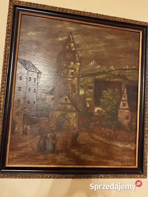 Obraz stary z czasów PRL lata60te antyk w ramie śląskie Częstochowa