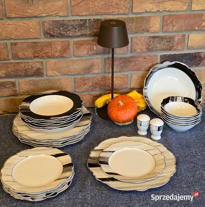 269 Zestaw talerzy 28 elementów szare białe Talerze i talerzyki Zabrze