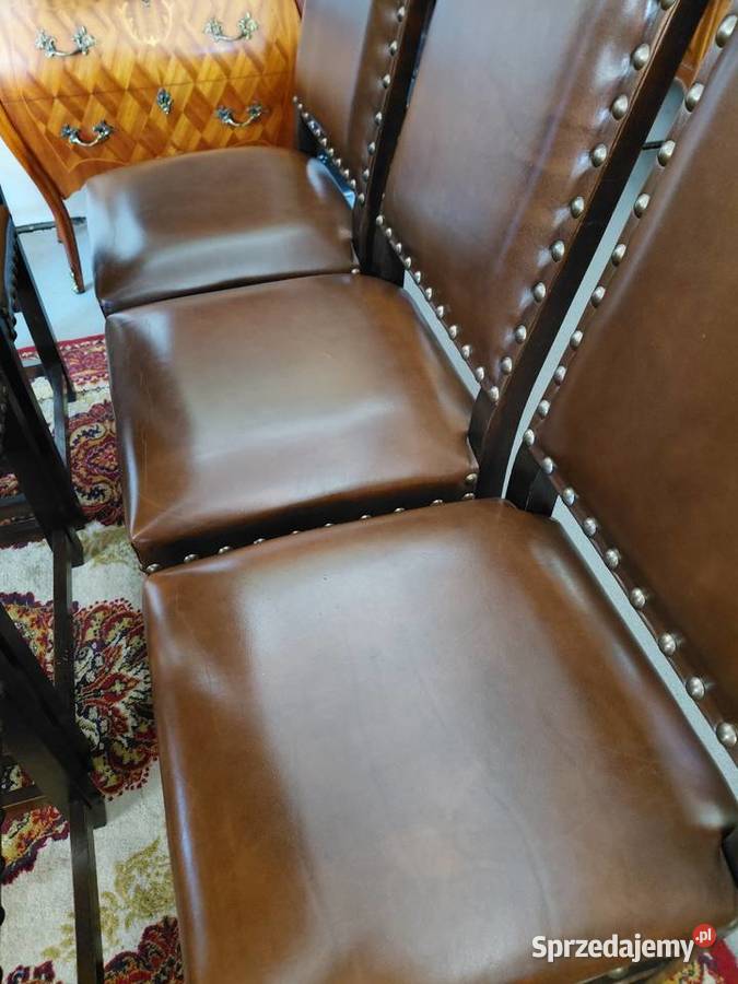 Eleganckie stylowe krzesła skórzane 6 sztuk Meble Białystok sprzedam