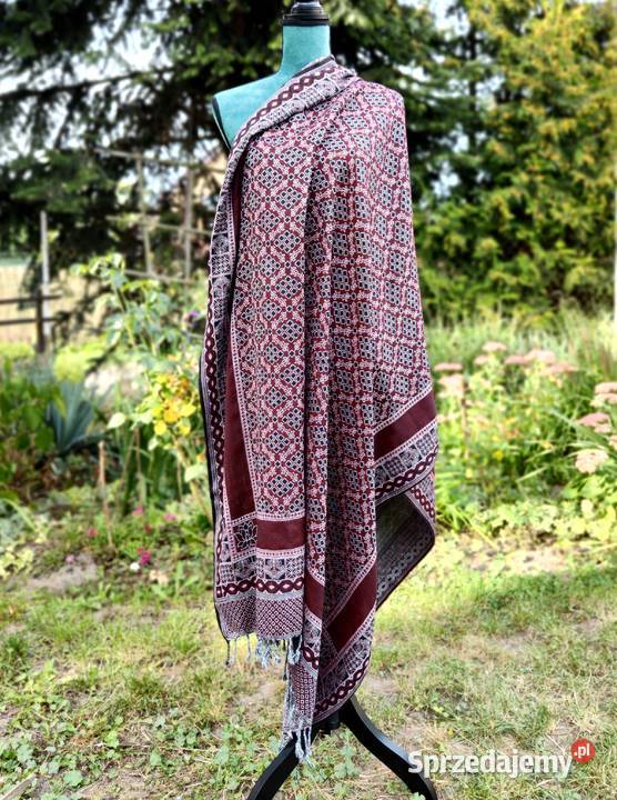 Nowy duży szal orientalny bordowy wzór boho