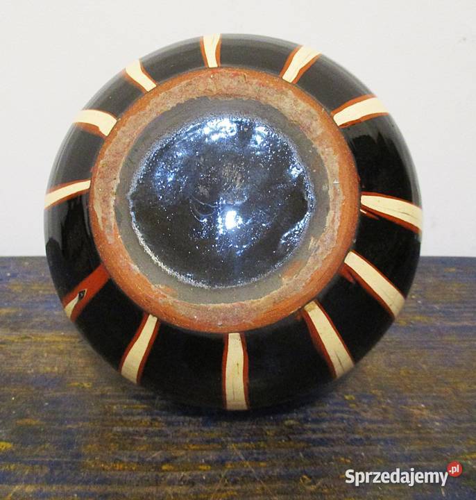 Wazon Brzuchaty Pękaty Ceramiczny Szkliwiony PRL Nieporęt