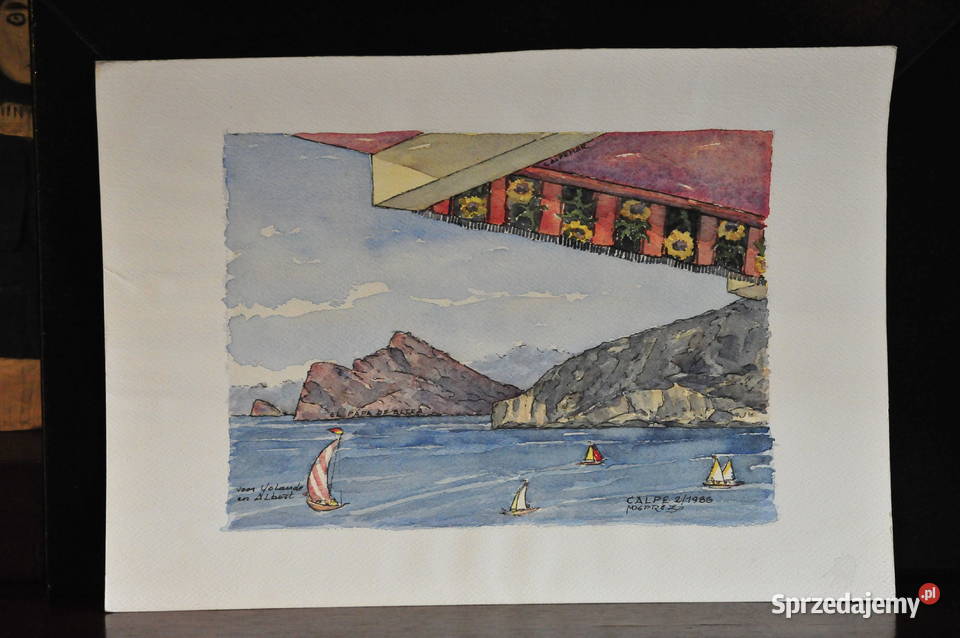 Akwarela z 1986 r Widok z Calpe w Hiszpanii