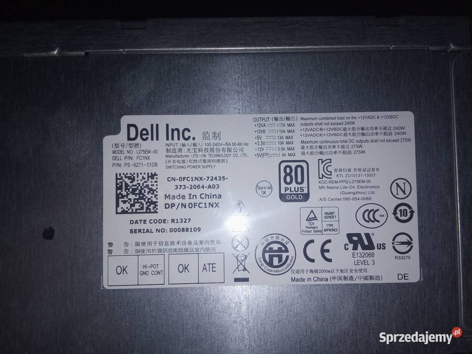 Zasilacz Dell 240W śląskie Rybnik