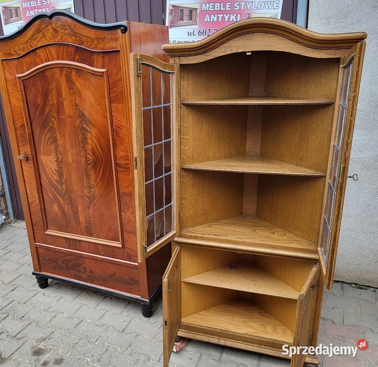 Witryna dębowa narożna gięte wypukłe szyby 83cm Sypniewo