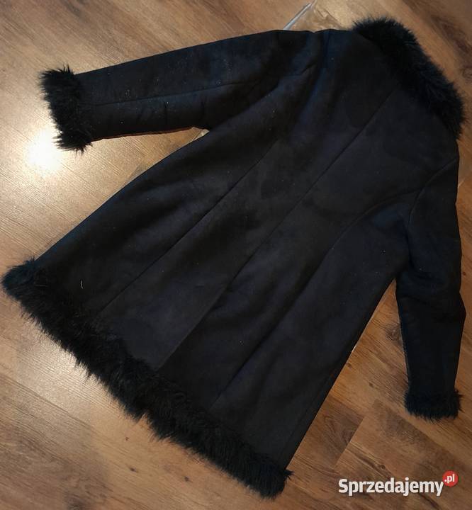 Elegancki czarny kożuch eko damski Bez wzoru mazowieckie Warszawa