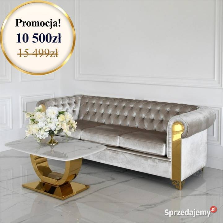 Sofa Glamour AVIATOR Złota Pikowana Ekskluzywna