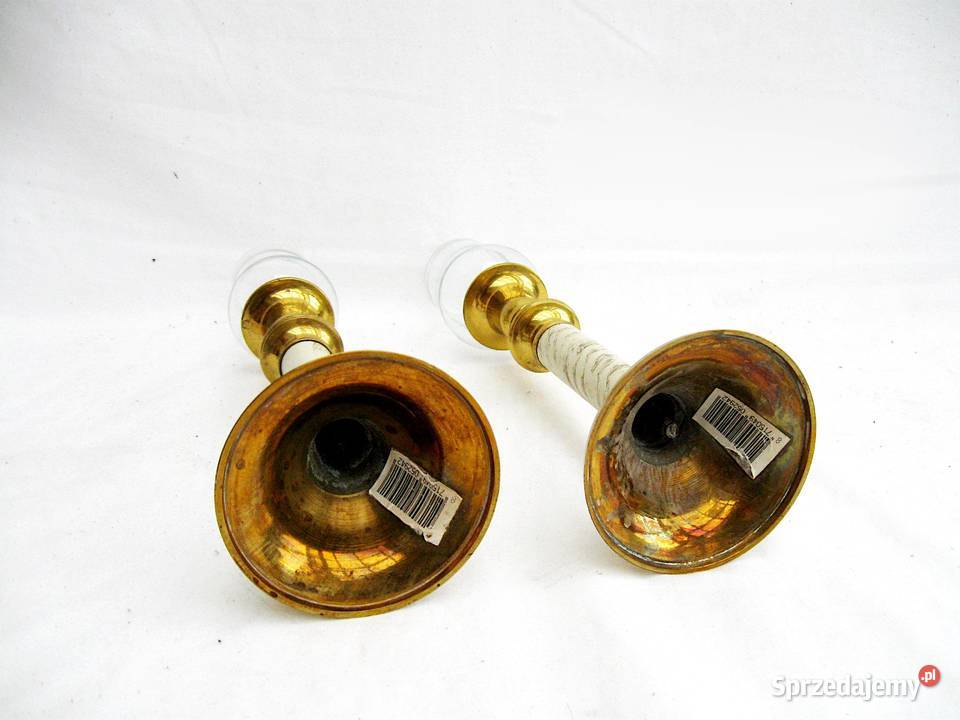 2 świeczniki ceramiczne mosiężne Porcelana i szkło Szczecinek