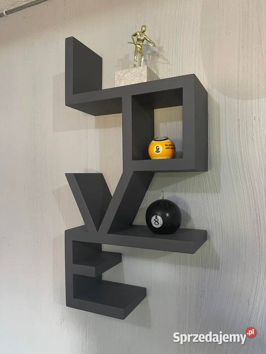 LOVE półka drewniana wisząca czarna biała i inne Dębica