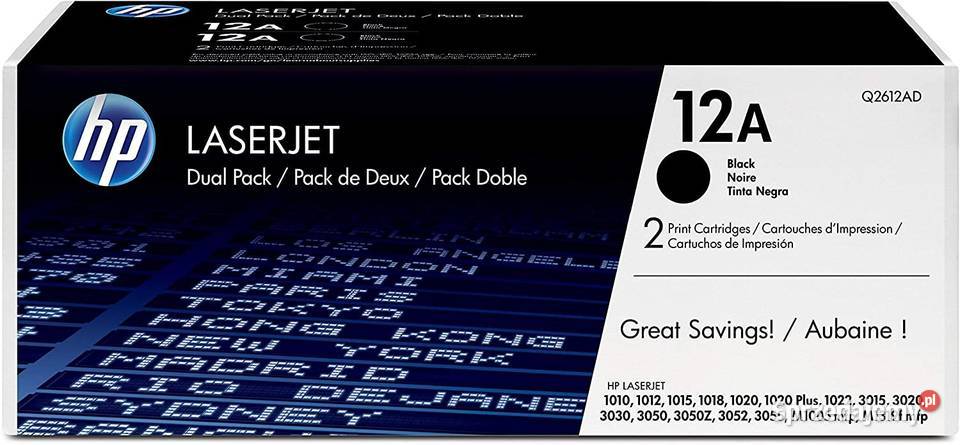 2x Toner Black HP12A Q2612AD oryginał 1010 1012