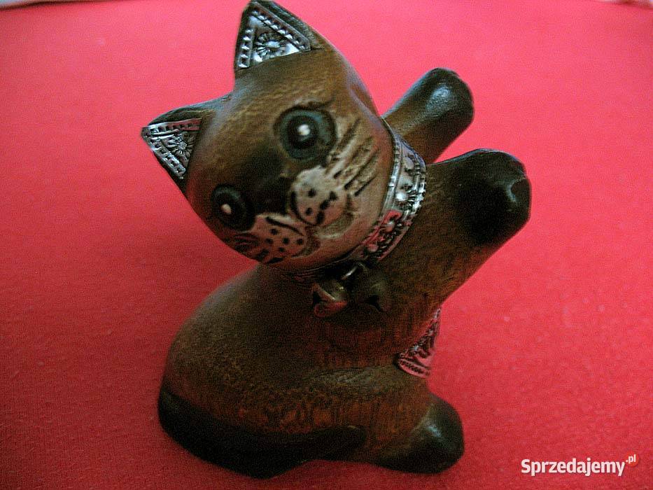 Kot Elegancki kotek drewniany figurka stara 10 x brązowy Siedlce